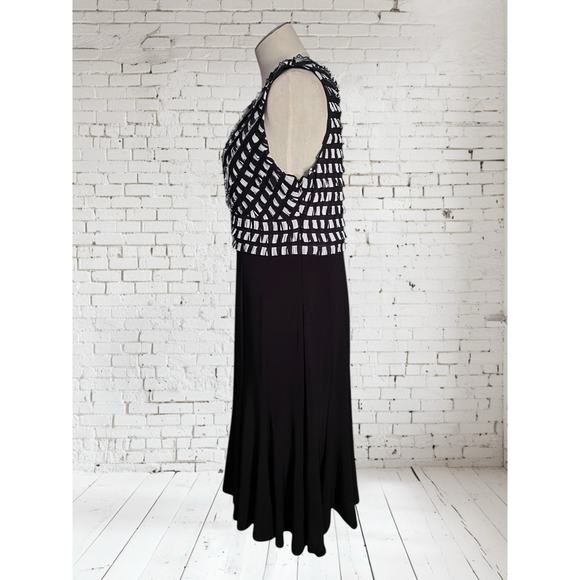 Joseph Ribkoff Dressy Pleated Ruffle Black & White Career Midi Dress Size 12 - Picture 4 of 8